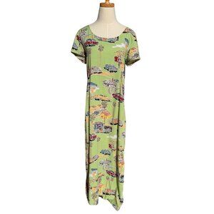 Retro 90s Weekend Traffic Green Cars Maxi Dress Size XL